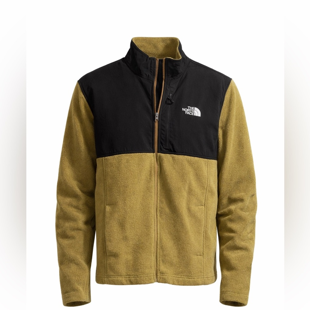 The North Face Tan & Black Fleece Jacket | Colorblock Full Zip Outdoor Coat